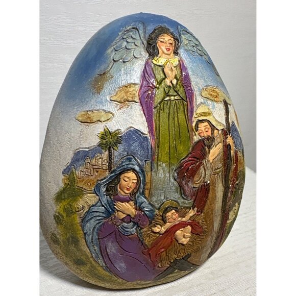 Nativity Scene Figurine Stone Shape 4.25" Tall Christmas Hand Painted Resin - Picture 2 of 7